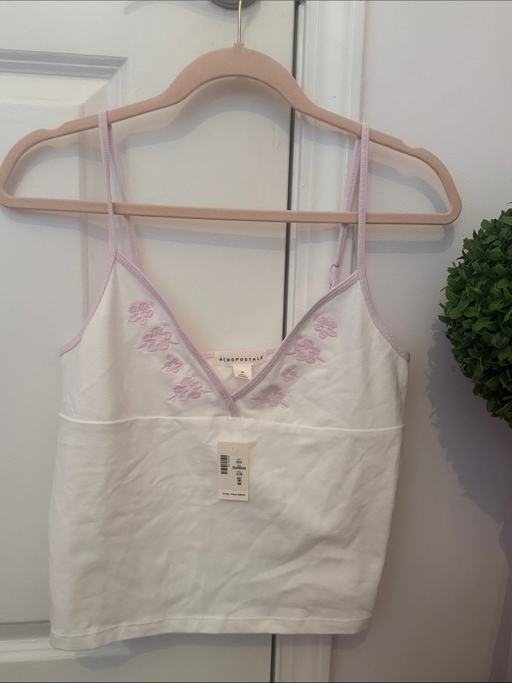Aéropostale White Tank with Lavender Trim and Floral Embroidery (NWT)